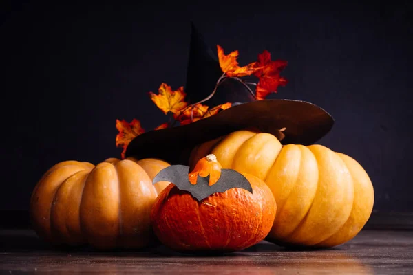 Een paar kleine pompoenen gemaakt in het landschap voor Halloween — Stockfoto