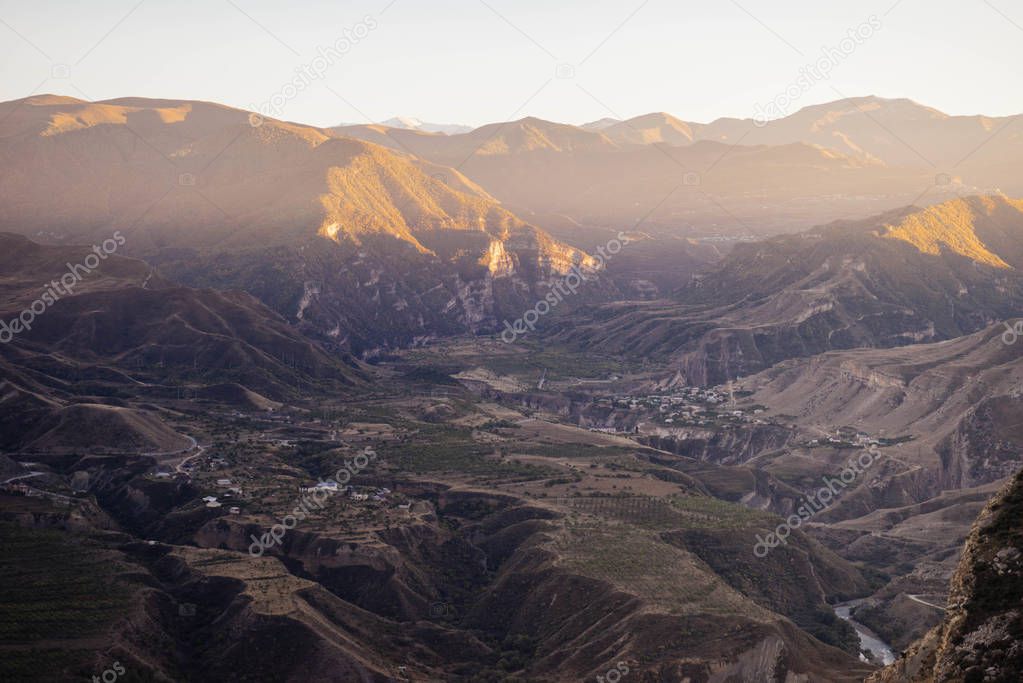 view of the majestic nature, the Caucasus mountains in the morning sun