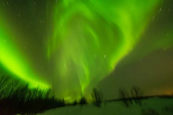 Noorderlicht, Aurora borealis, groen, paars, blauw, sterren. Noordpool, IJsland, Rusland — Stockfoto