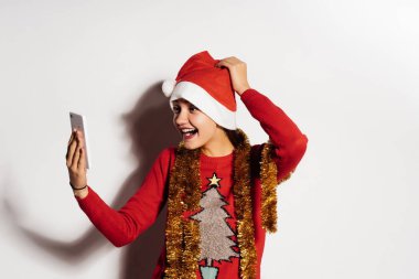 mutlu bir yeni yıl kostümü kadında selfie mu