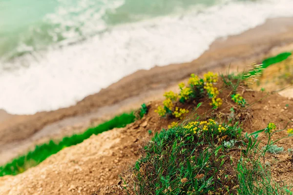 Beautiful blue sea on the background of a high cliff — Stock Photo, Image