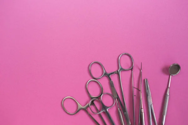 On a pink background is a sterile dental instrument — Stock Photo, Image