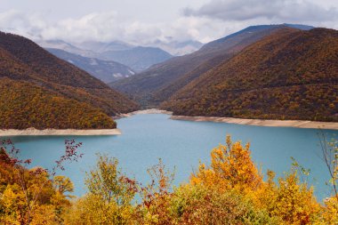 Görkemli dağlar ve yamaçlar, mavi bir nehir, bir sürü ağaçlar ve bitkiler