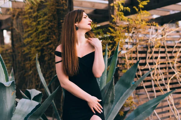 Luxuriöse sexy junge Frau in einem Kleid genießen ein reiches Leben und Freizeit, posiert — Stockfoto