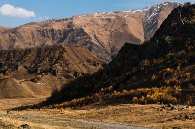 dağlar ve yamaçları, doğanın büyüleyici sihirli mavi gökyüzü altında ağaçları ile kaplıdır