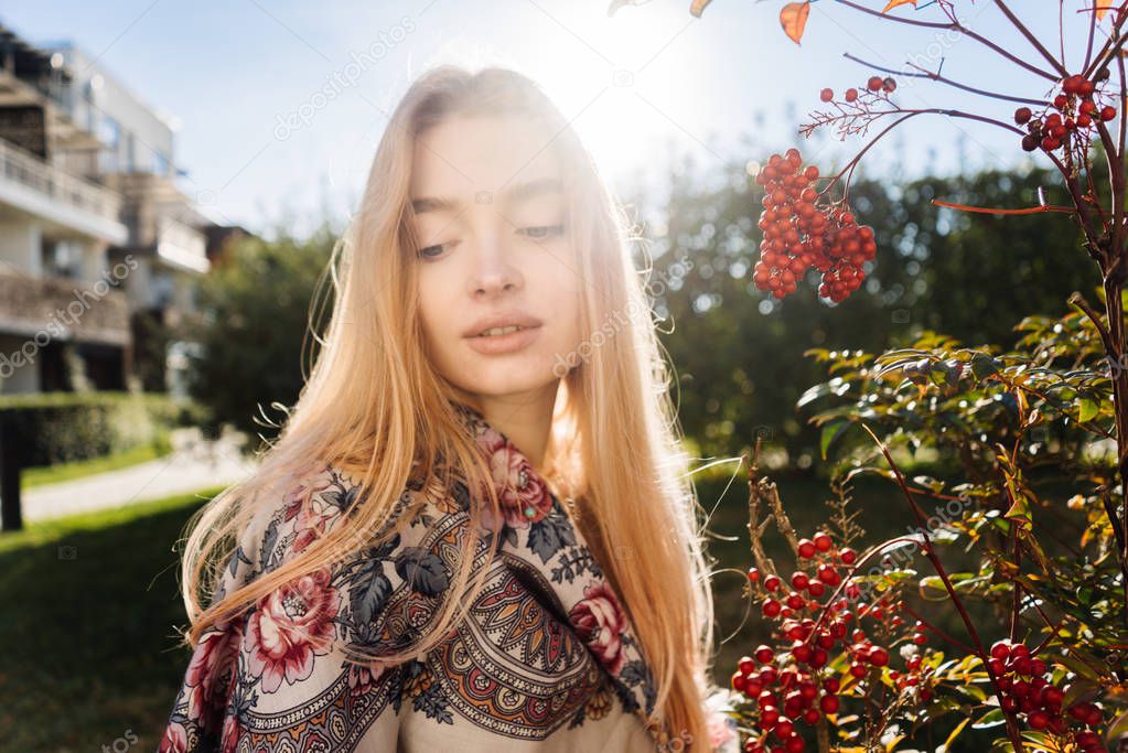 beautiful woman on a background of nature, spring