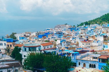 landscape, top view of the blue city of morocco, very beautiful
