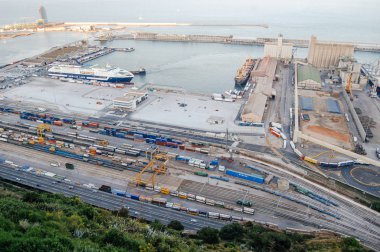 in Barcelona  Top view of a geometrically located seaport and ocean