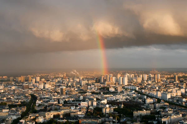 Uitzicht Parijs Van Boven Wolken Regen Regenboog — Stockfoto
