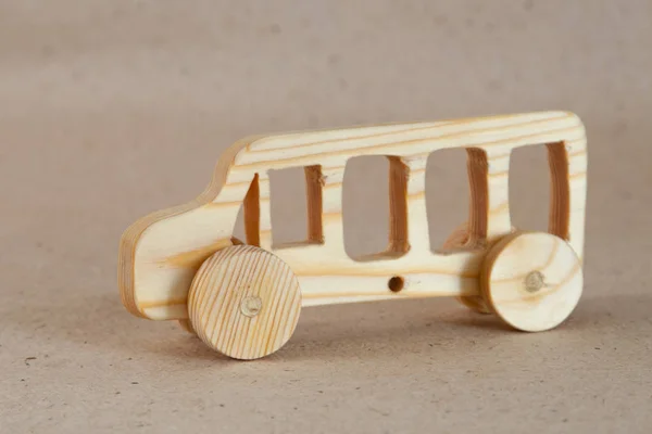 Carro Brinquedo Madeira Ônibus Feito Mão Com Uma Estrutura Madeira — Fotografia de Stock