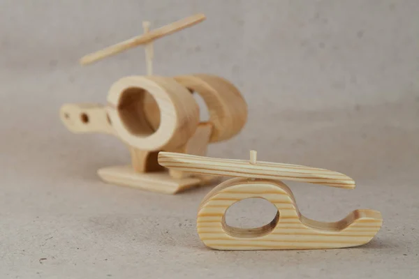 Dřevěné Ručně Vyrobené Hračky Letadlo Vrtulník — Stock fotografie