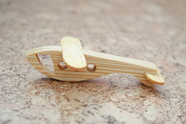 Wooden Toy Plane Handmade Pronounced Wood Structure — Stock Photo, Image