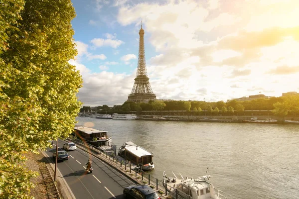 Autunno Parigi Argine Della Senna Torre Eiffel — Foto Stock