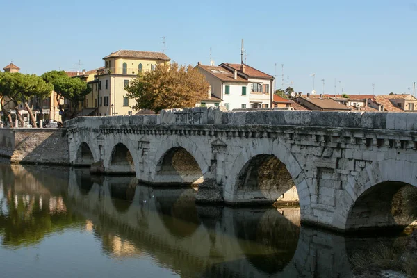 Summer Italy Rimini Bridge Tiberius Gulls Bridge Colorful — Stock Photo, Image