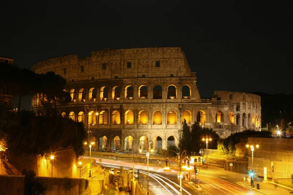 Summer Italy Rome Night Colosseum Illumination — Stock Photo, Image