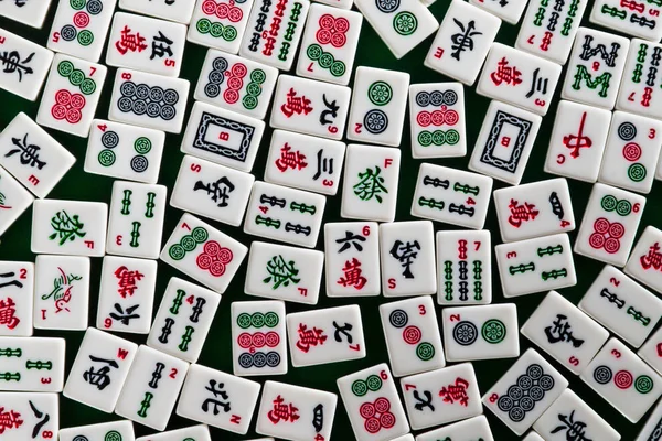 White Green Tiles Mahjong Green Cloth Background — Stock Photo, Image