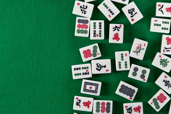 Branco Azulejos Verdes Para Mahjong Pano Fundo Verde Espaço Vazio Fotografia De Stock