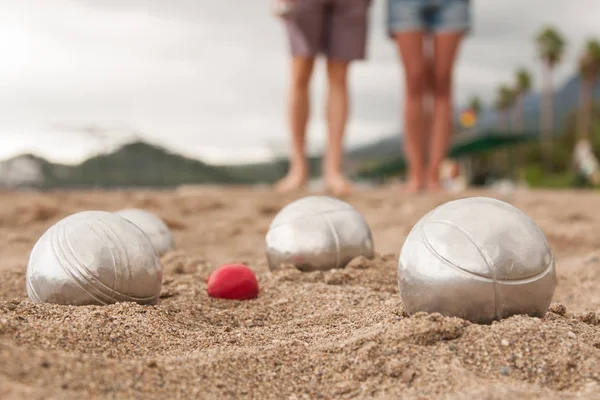Παραλία Ένα Παιχνίδι Bocha Λαμπρή Ασημένιες Μπαλίτσες Για Ένα Bocha — Φωτογραφία Αρχείου