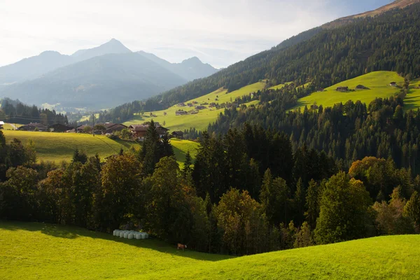 Az alpesi falu, Alpbach és az Alpbach, Ausztria. — Stock Fotó