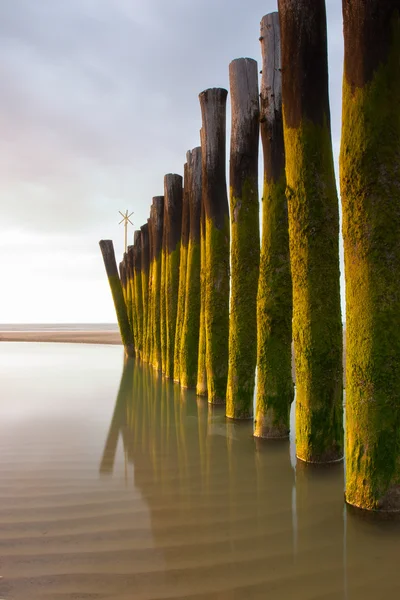 Larga exposición foto rompeolas de madera. Calais —  Fotos de Stock