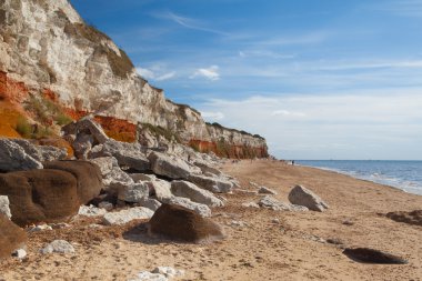 Hunstanton kayalıklarla Norfolk.Great İngiltere'de