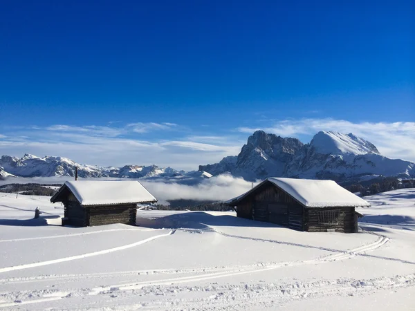 Alte hölzerne Scheunen in den Dolomiten, Italien, Europa — Stockfoto