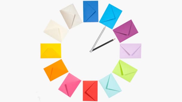 Clock of twelve colored letter envelopes  for Christmas mailing — Stock Video