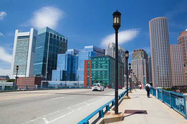 Boston skyline from Seaport boulevard bridge — Stock Photo, Image