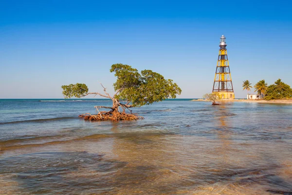 在 Jutias 岛海滩上，古巴的灯塔 — 图库照片