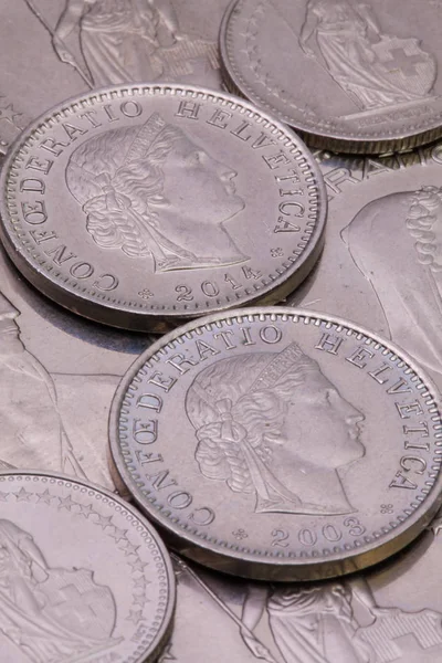 Detail of different swiss franc coins — Stock Photo, Image