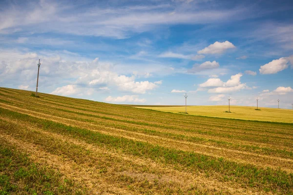 Harvested empty field on the hills — Stock Photo, Image