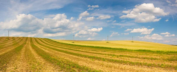 Harvested empty field on the hills — Stock Photo, Image