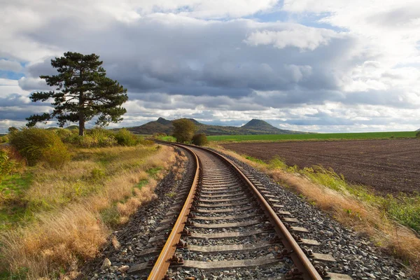 Single railway track in Rana, Czech Republic — Stock Photo, Image