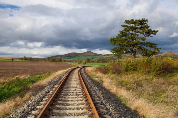 Single railway track in Rana, Czech Republic — Stock Photo, Image