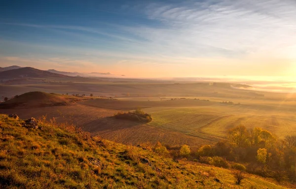 Nebliger Morgen Herbstlichen Mittelböhmischen Hochland Tschechische Republik Hdr Bild — Stockfoto