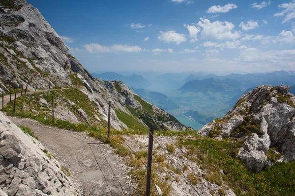 Panorama Alta Engadine Muottas Muragl Com Trilha Muito Íngreme Suíça — Fotografia de Stock