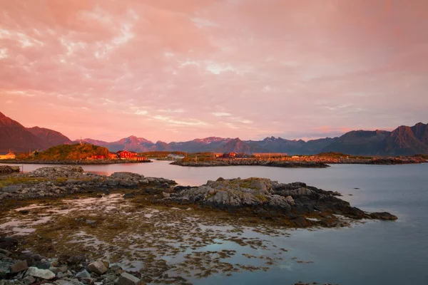 Laukvik City Sunset Lofoten Islands Nordland Noruega —  Fotos de Stock