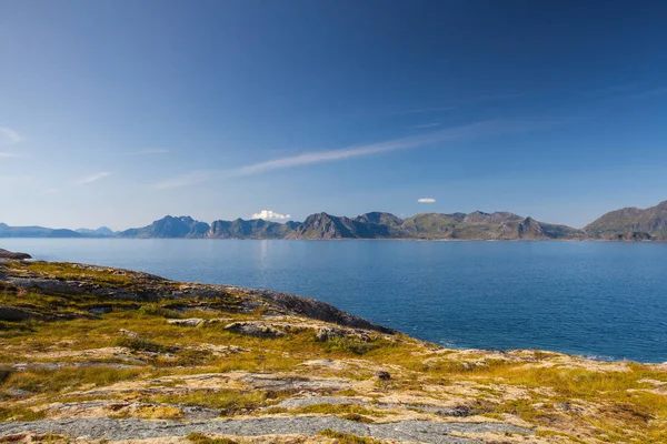 Sahilde Henningsvaer port, Norveç yakınındaki — Stok fotoğraf