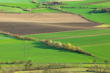 Oblik Tepesi 'nin tepesinden bak. Çek Cumhuriyeti, Orta Bohemya Dağları 'nda sonbahar manzarası