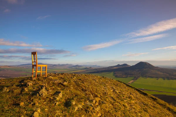 Vista Desde Cima Colina Rana Silla Madera Amanecer Paisajes Otoñales — Foto de Stock