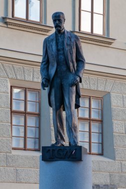 Prague,Czech Republic - March 4,2015: Monument of Tomas Garrique Masaryk, the first President of Czechoslovakia, is placed by Prague Castle on Hradcany Square. clipart