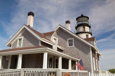 Truro, Massachusetts, Amerika Birleşik Devletleri - 11 Temmuz 2016: Highland Light (önceden Cape Cod ışık olarak bilinirdi) etkin bir deniz feneri Kuzey Truro, Massachusetts Cape Cod Milli Seashore olduğunu.
