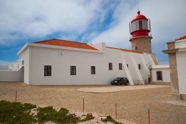 Fyrtorn Cabo de Sao Vicente, Sagres, Algarve, Portugal. — Stockfoto