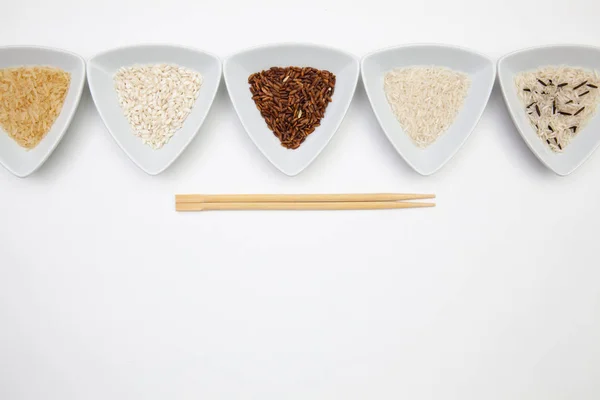 Top View Of White Sushi Plate With Rise And Chopsticks. — Stok fotoğraf