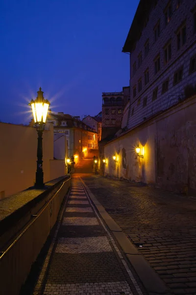 Empty street  next to Prague Castle in the morning, Prague, Czec