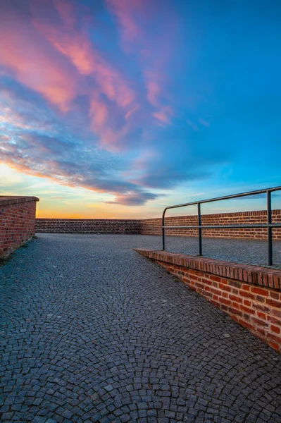 Väggarna Vysehrads Fort Den Rosa Soluppgången Vysehrad Ett Historiskt Fort — Stockfoto