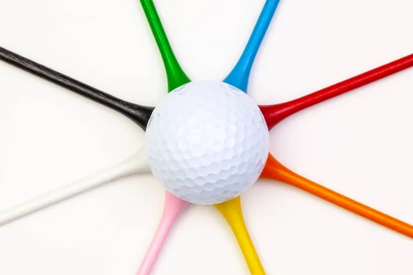Golfset Ball Mit Abschlägen Stern Bestehend Aus Golfball Und Holzabschlägen — Stockfoto