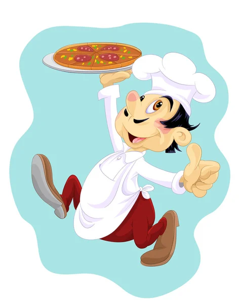 Gelukkig kok met pizza — Stockvector