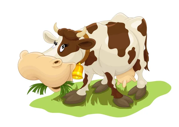 Cow eats grass — Stock Vector