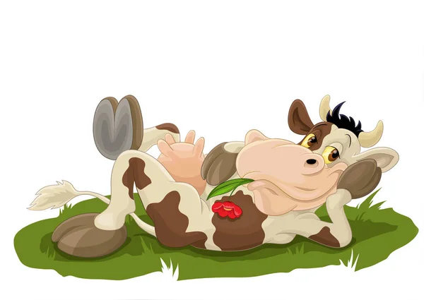 Корова лежить на траві — стоковий вектор